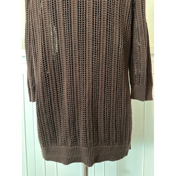 Chico’s Open Front Open Knit Cardigan Sweater Beaded Fringe Sz 2 /14 Brown Boho - Picture 7 of 10